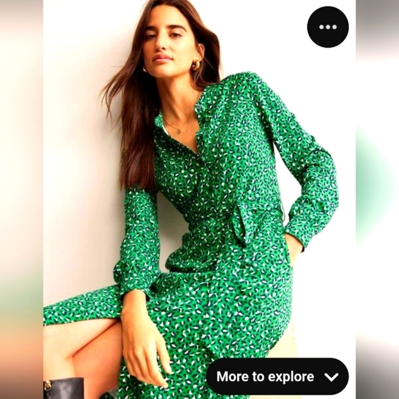 Boden Dresses & Skirts - Boden Button Down Long Sleeve Fabric Belt Green Dress Size 6 Pretty
